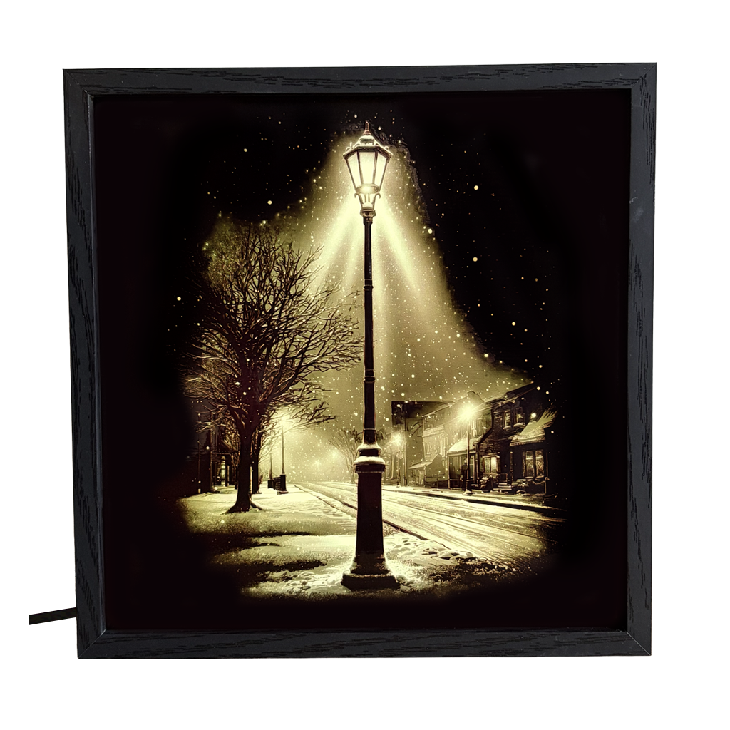 Snowy Street Lamp Night